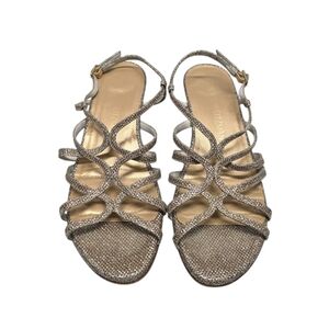 {Stuart Weitzman} Turning Down Glittering Silver Sandals - Size 6.5 N